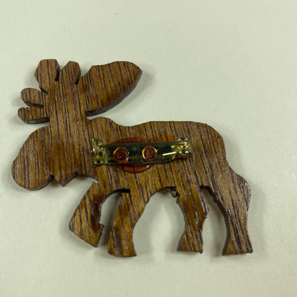 Moose Deer Vintage Wood Cutout Pin Brooch Animal Likeness - Picture 4 of 6